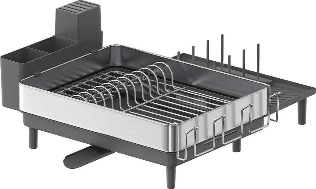 Égouttoir avec range-couverts gris argenté pour cuisine et petit espace