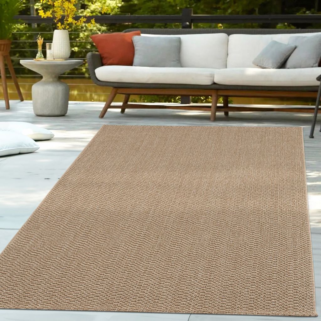TT Home In- und Outdoor Loop Teppich Modern Robust Wetterfest Für Terrasse Wohnzimmer Küche Einfarbig Naturtöne Weiche Struktur Größe 240x340 cm