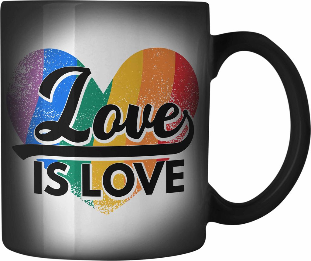 Trendation - LGBT Farbwechsel Zauber-Tasse Geschenk für Schwule Lesben Transgender Regenbogen Lustige Grafik Regenbogen Love Is Love (Schwarz)