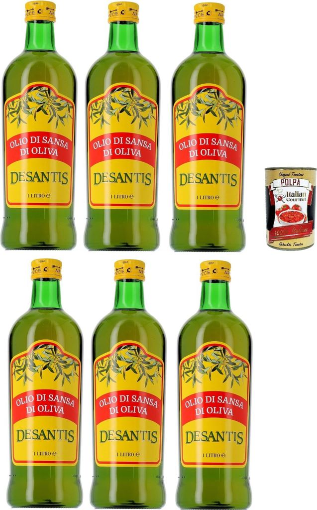 Desantis Olio di Sansa di Oliva, Pomace Olivenöl ideal zum Kochen, 6x 1lt + Italian Gourmet polpa 400g