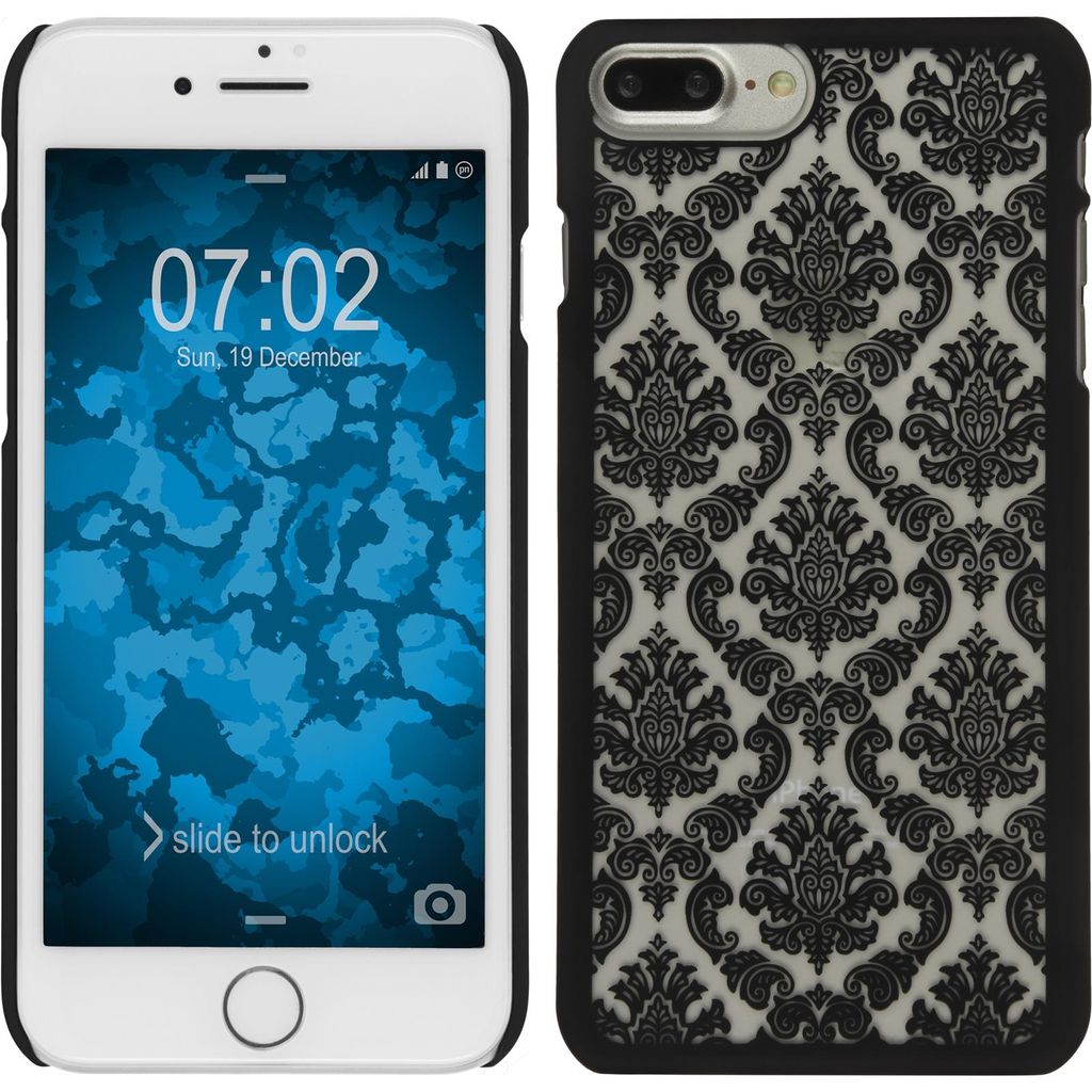 PhoneNatic Case kompatibel mit Apple iPhone 7 Plus / 8 Plus - Hülle schwarz Damask Hard-case + 2 Schutzfolien
