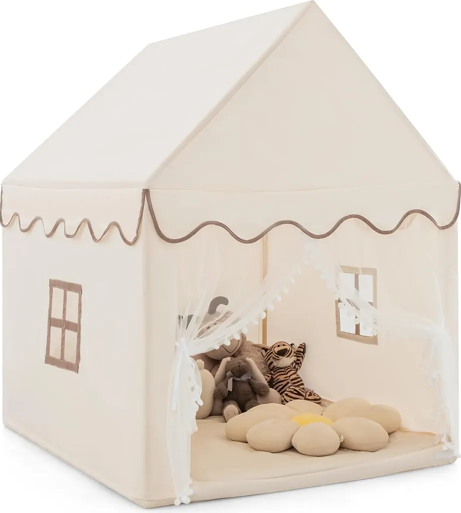 Tente de jeu avec cadre bois massif robuste et tapis moelleux pour enfant