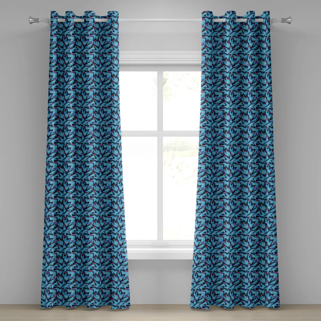 Rideaux décoratifs 2 panneaux motif abstrait numérique rose et bleu