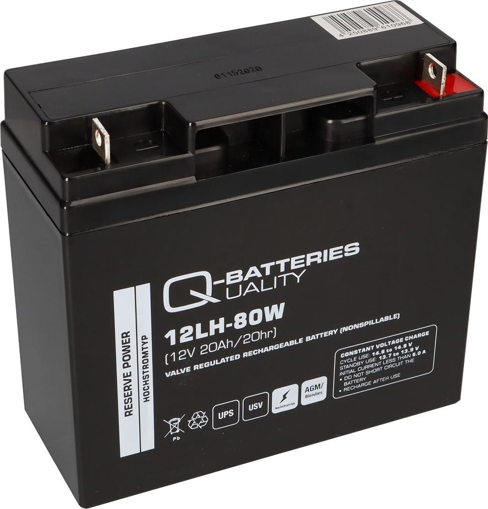 Q-Batteries 12LH-80W 12V 20Ah Blei-Vlies-Akku AGM VRLA Hochstrom USV