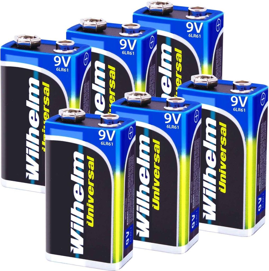 6 x Wilhelm Universal 9V Block Batterien auch für 10 Jahres Rauchmelder geeignet Longlife Blockbatterie für maximale Lebensdauer 6LR61 9 Volt