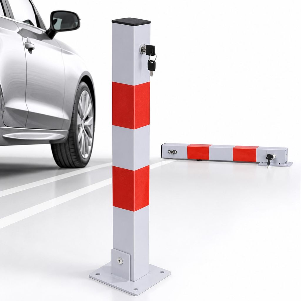 Mucola Absperrpfosten Klappbar Parkplatzsperre Parkpfosten 65CM Poller Klapppfosten abschliessbar Stilpoller Absperrbänder Absperrung