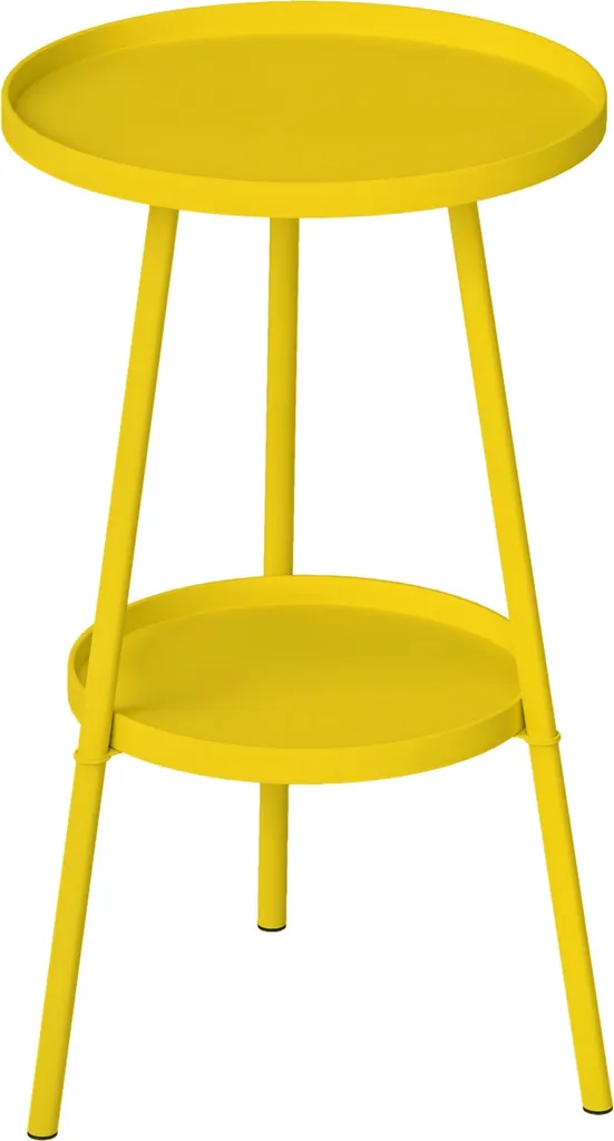 Outsunny Petite Table d'Appoint Ronde à 2 Niveaux en Métal Jaune Ø45cm
