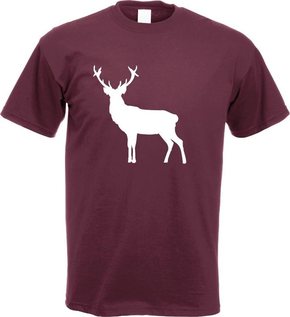 Kiwistar - T-Shirt - Burgund - Hirsch Rentier REH 2 Motiv Bedruckt Funshirt Design Print - mit Motiv Bedruckt - Funshirt Design - Sport - Freizeit ...