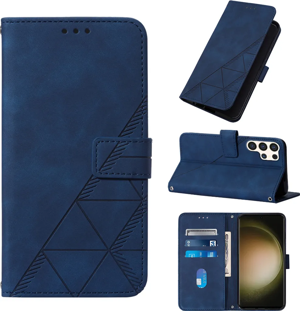 Custodia in pelle flip per Samsung Galaxy S24 Custodia design portafoglio ultra con goffratura, porta carte e supporto blu