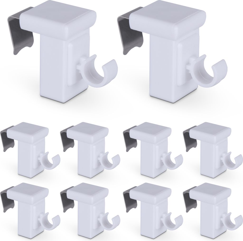 Klemmträger 10er Pack - für Cafehaustangen Ø10mm - Fensterrahmen 10-27mm - Klemmfix Ersatzträger - ohne Bohren, Schrauben, Kleben, einfache Mon...