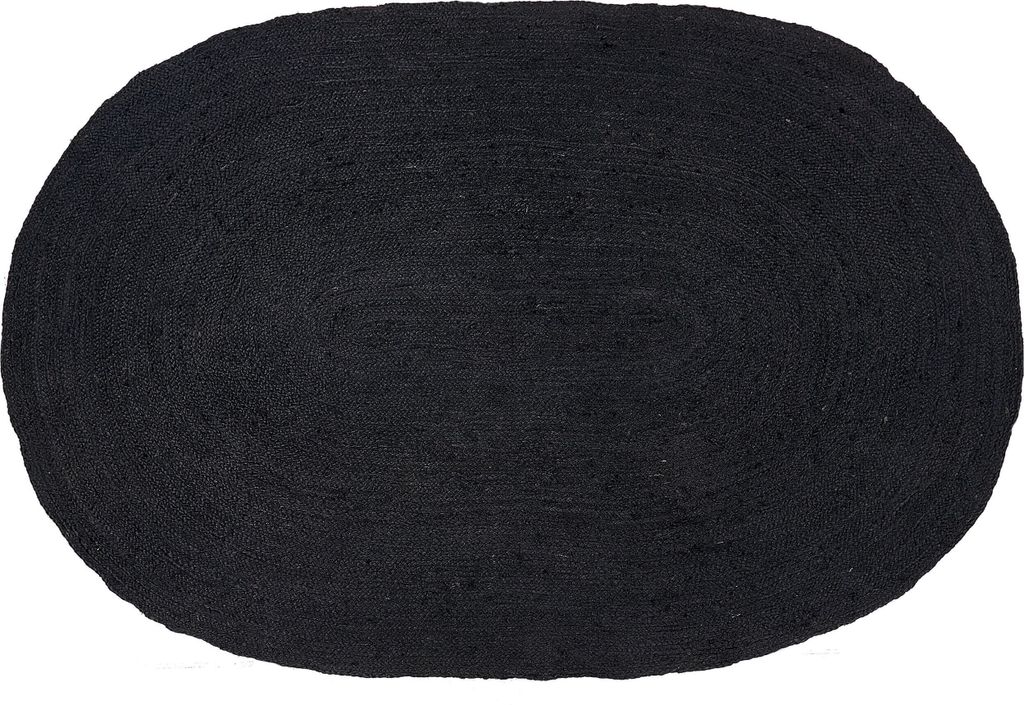 BELIANI Teppich Schwarz Jute Oval 160 x 230 cm Handgewebt Boho Kurzhaar Kurzflor für Fußbodenheizung Esszimmer Wohnzimmer Schlafzimmer Ausstattung
