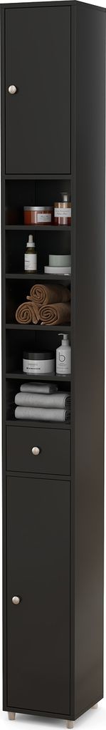 GOPLUS Badezimmerschrank schmal, Hochschrank mit Schublade, Türen & Ablagen, Badschrank Aufbewahrungsschrank für Badzimmer, Küche & Wohnzimmer, ...