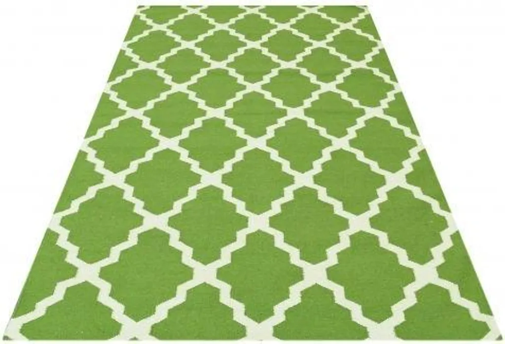 Grand Tapis Vert Kelim Jasmina 120x180 cm pour Salon et Chambre Cosy