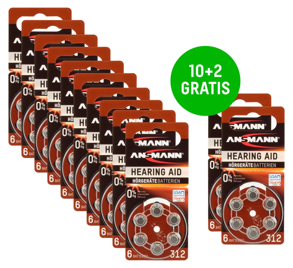 Piles 312 ANSMANN Hearing Aid PR41 longue durée - Boîte de 72 unités