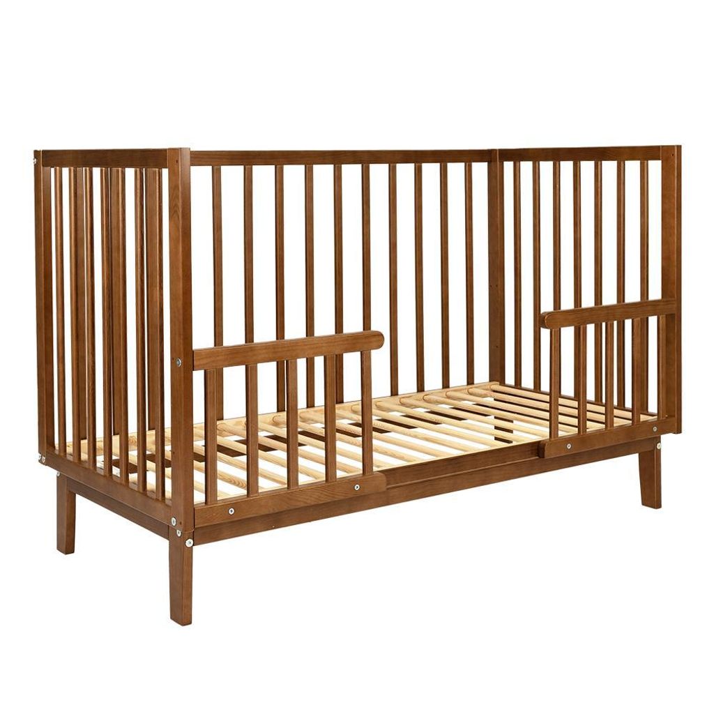 Novi Lauren 60x120 cm mitwachsendes Babybett, Walnuss, höhenverstellbar, umbaubar zum Juniorbett mit Rausfallschutz