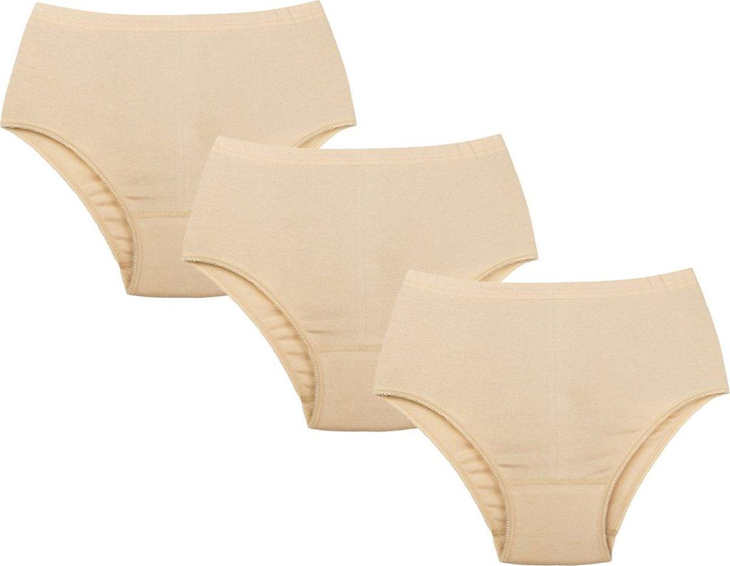 J&C Damen tailleonderbroek, 3-pack, katoen, huidskleur, Productafbeelding 