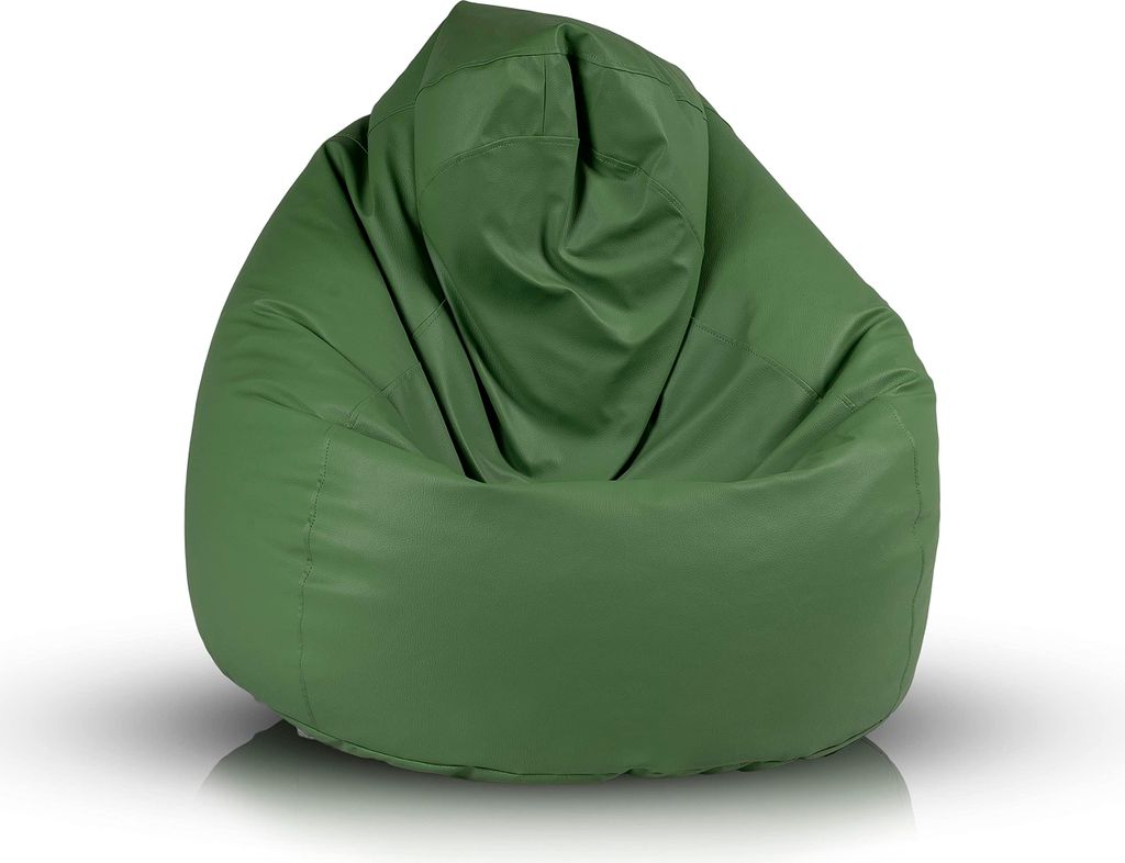 Ecopuf Fuzzy, Pouf Sessel Bean Bag, Sitzsack Kunstleder, 80x110, Grün E9, 80x110