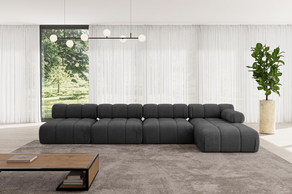 ALTDECOR Modulares Sofa Ecksofa in L-Form - Razon-L3 - 380x160x70 cm Schwarz Corner modular Sofa Eckcouch Couch Wohnlandschaft Cauchsofa Polstersofa