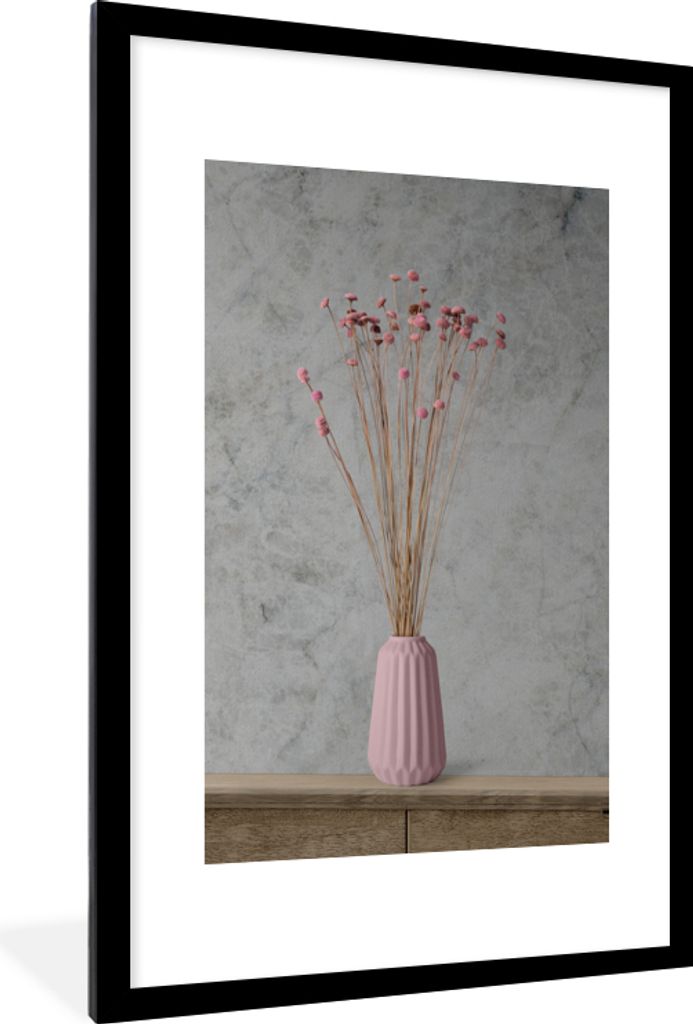 MuchoWow Gerahmtes Poster Blumen - Vase - Stilleben 60x90 cm - Poster mit Schwarzem Bilderrahmen Wandposter Rahmen Foto Bilder - Dekoration - Wan...