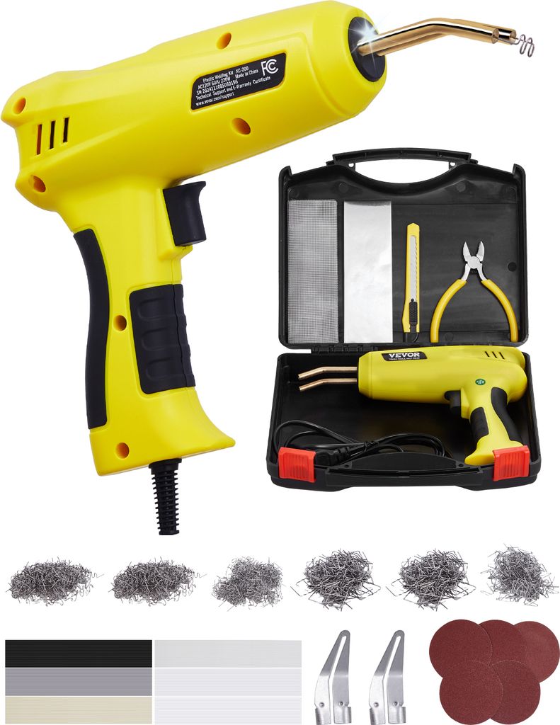 VEVOR Kunststoff Schweißgerät, 220 W Schweißpistole mit 1200 Heißklammern und 76 Schweißstäben, Kunststoff Reparatur Set mit LED-Licht, Trage...