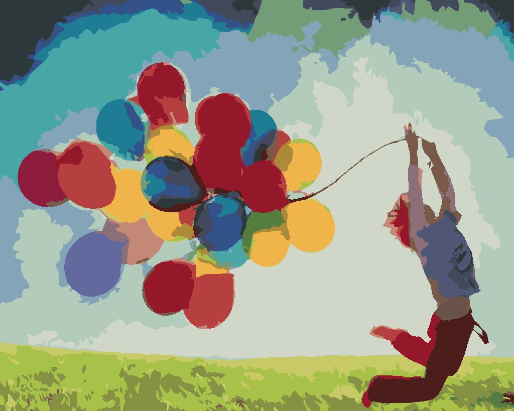 Zuty - Malen nach Zahlen - KIND UND BUNTE LUFTBALLONS, 40x50 cm, ohne Keilrahmen