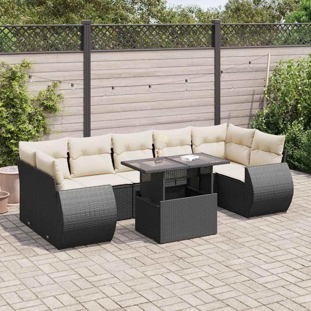 Maison Exclusive - 8-tlg. Garten-Sofagarnitur mit Kissen Schwarz Poly Rattan
