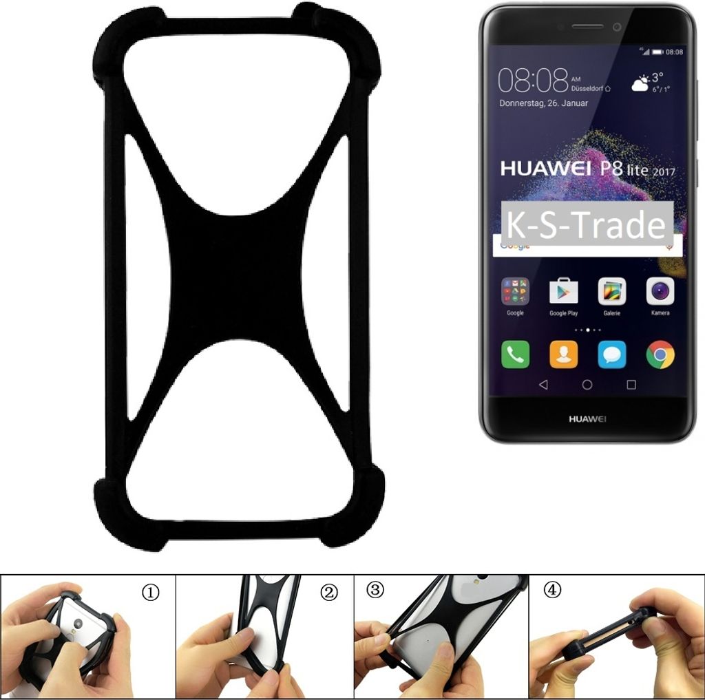 K-S-Trade Handy-Hülle Schutz-Hülle kompatibel mit Huawei P8 Lite 2017 Dual SIM Silikon Bumper TPU Softcase Smartphone Stoßschutz, schwarz