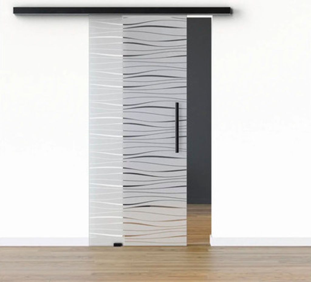 Pertura Glasschiebetür Komplettset Glera Tidal 02 900x2050 mm Links inkl. Beschlag Selir Aluminium schwarz,Stangengriff