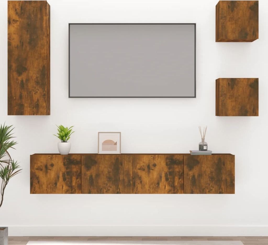 The Living Store 5-tlg. TV-Schrank-Set Räuchereiche Holzwerkstoff