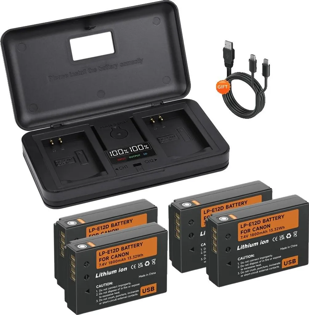 Batterie photo de 1800mAh à charge rapide USB-C avec station 4 pièces