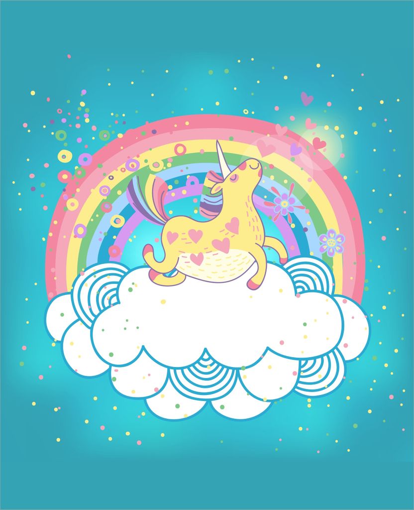 Wallario Magnet für Kühlschrank / Geschirrspüler, magnetisch haftende Folie - 60 x 80 cm, Motiv: Lustiges Einhorn auf einer Wolke vor Regenbogen