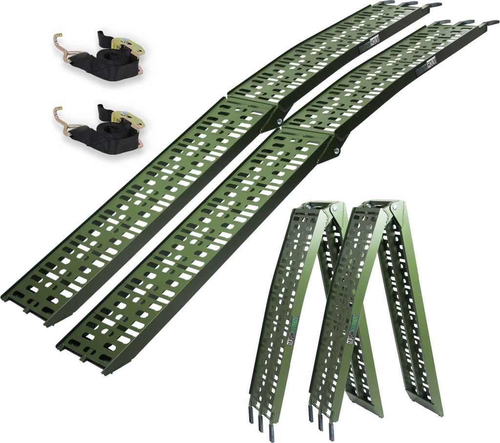 TRUTZHOLM 2 x Auffahrrampen klappbar 228 cm Traglast 680 kg Alu oliv gelocht Rampen Motorradrampen
