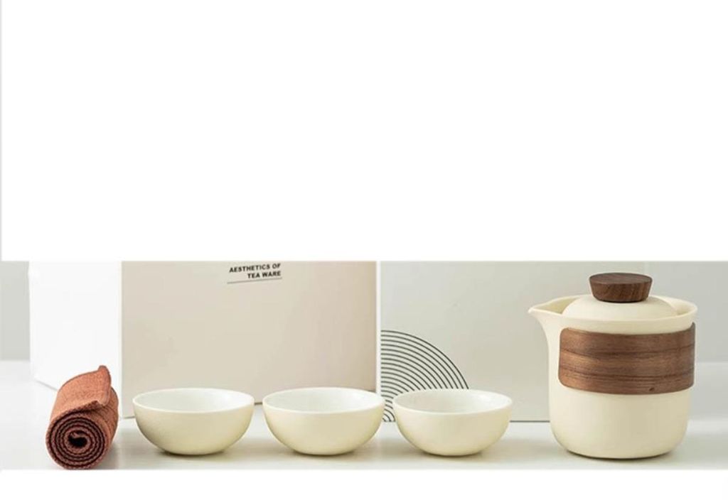 INF Tragbares Keramik und Glas Teeset 10.00cm x 7.40cm Reise Set 6 teilig Gelb