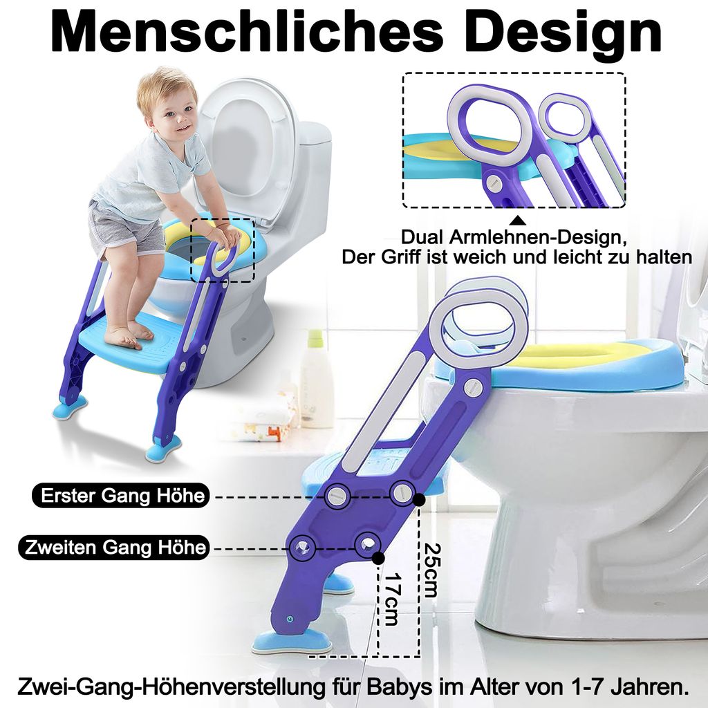 Hengda Toilettentrainer Lerntöpfchen mit Treppe Justierbarer für Kinder  Töpfchen Toilettensitz Rutschfest Töpfchentrainer Dunkelblau