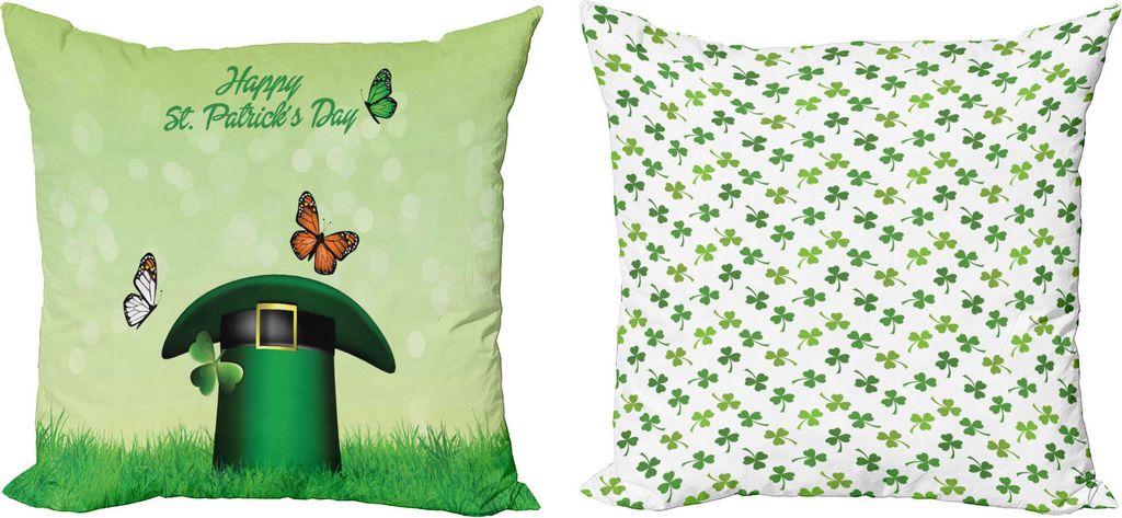 ABAKUHAUS St. Patrick Tag Dekokissen Kissenbezug 2er Pack, Irish Eulen Flags, Modern Accent Doppelseitiger Digitaldruck, 60 x 60 cm, Grün und Weiß