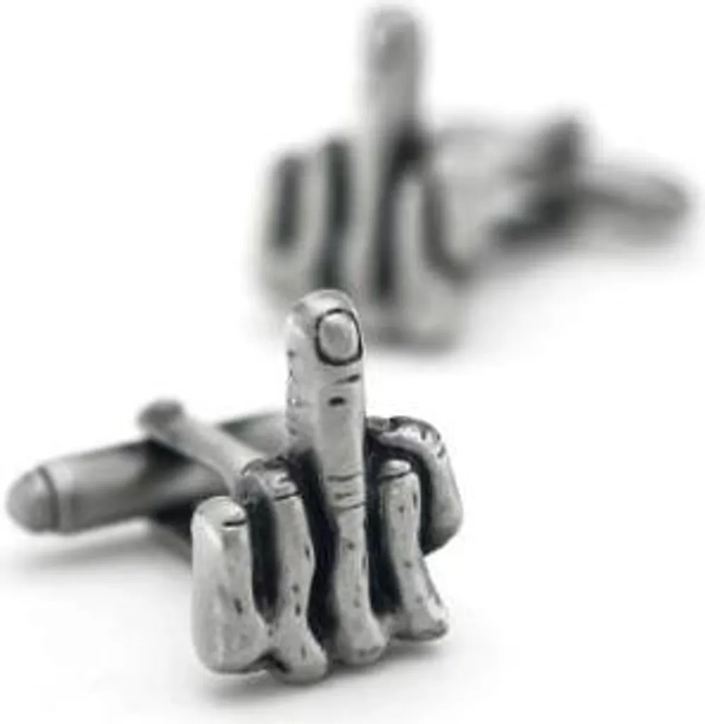 Boutons de manchette Mittelfinger design 3D en métal poli haute qualité