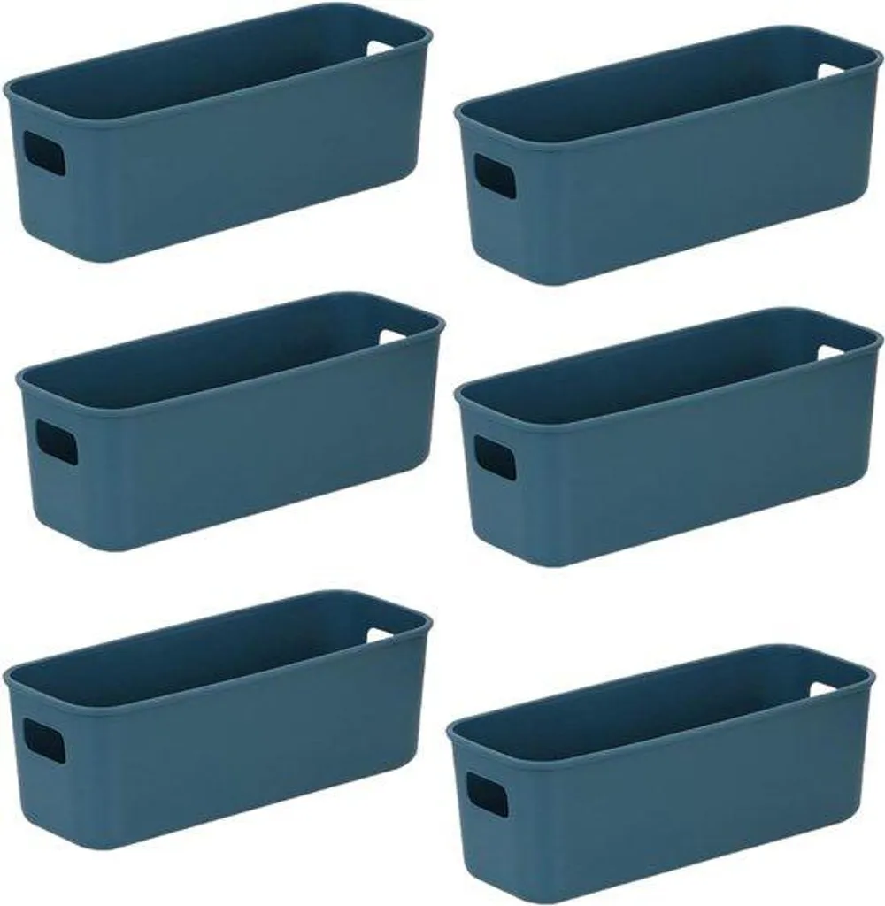 Panier de rangement bleu 28x10x11 cm en plastique rigide et lavable