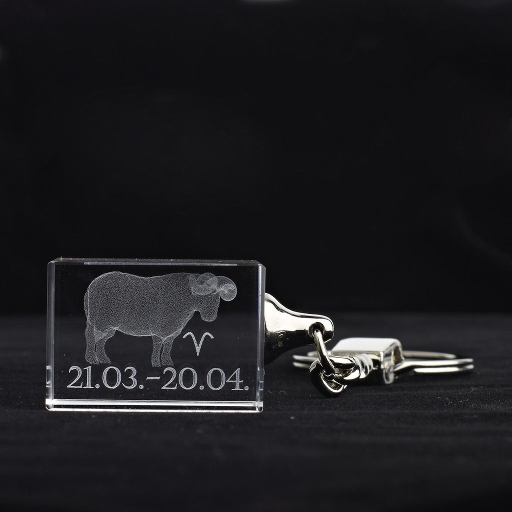 Glasschlüsselanhänger Sternzeichen Widder 3x2cm