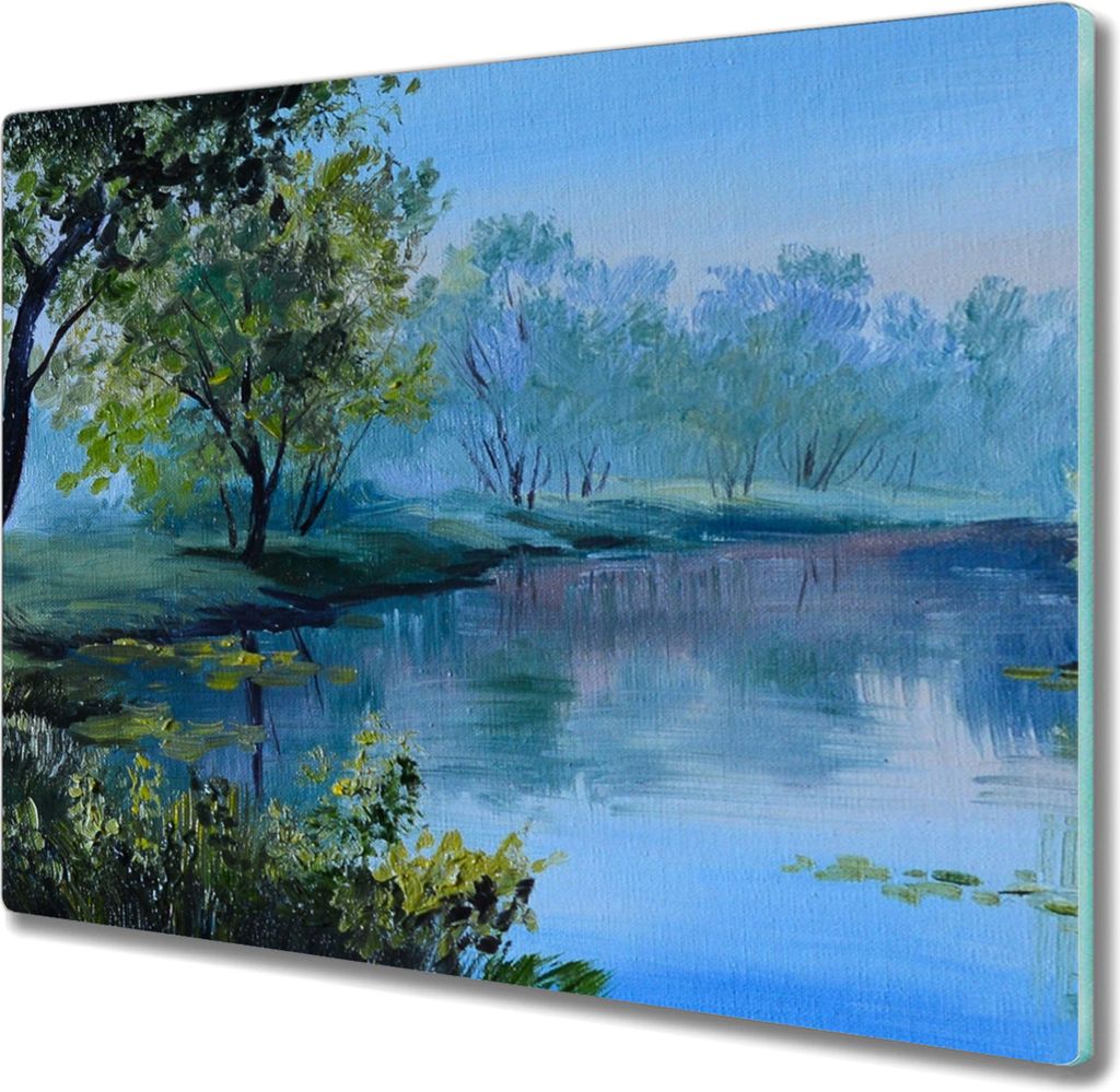 Coloray Schneidebrett Herdabdeckplatte 60x52 cm Kochplattenabdeckung Hackbrett Küchenbrett - Wald Flusslandschaft
