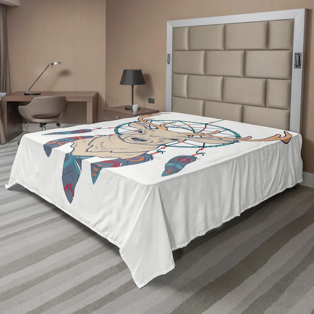 Drap de lit motif attrape-rêves et cerf, tissu confort 260x228 cm