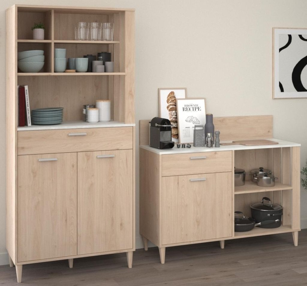 Küchenschrank Set 2-tlg. "Diner" in Eiche und grau, Buffetschrank und Anrichte