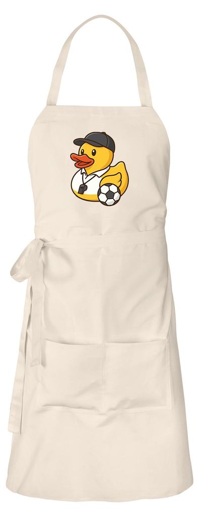 Huuraa Schürze Quietscheente Fussball-Trainer Gummiente Coach Natur mit Taschen Baumwolle Kochschürze Geschenkidee