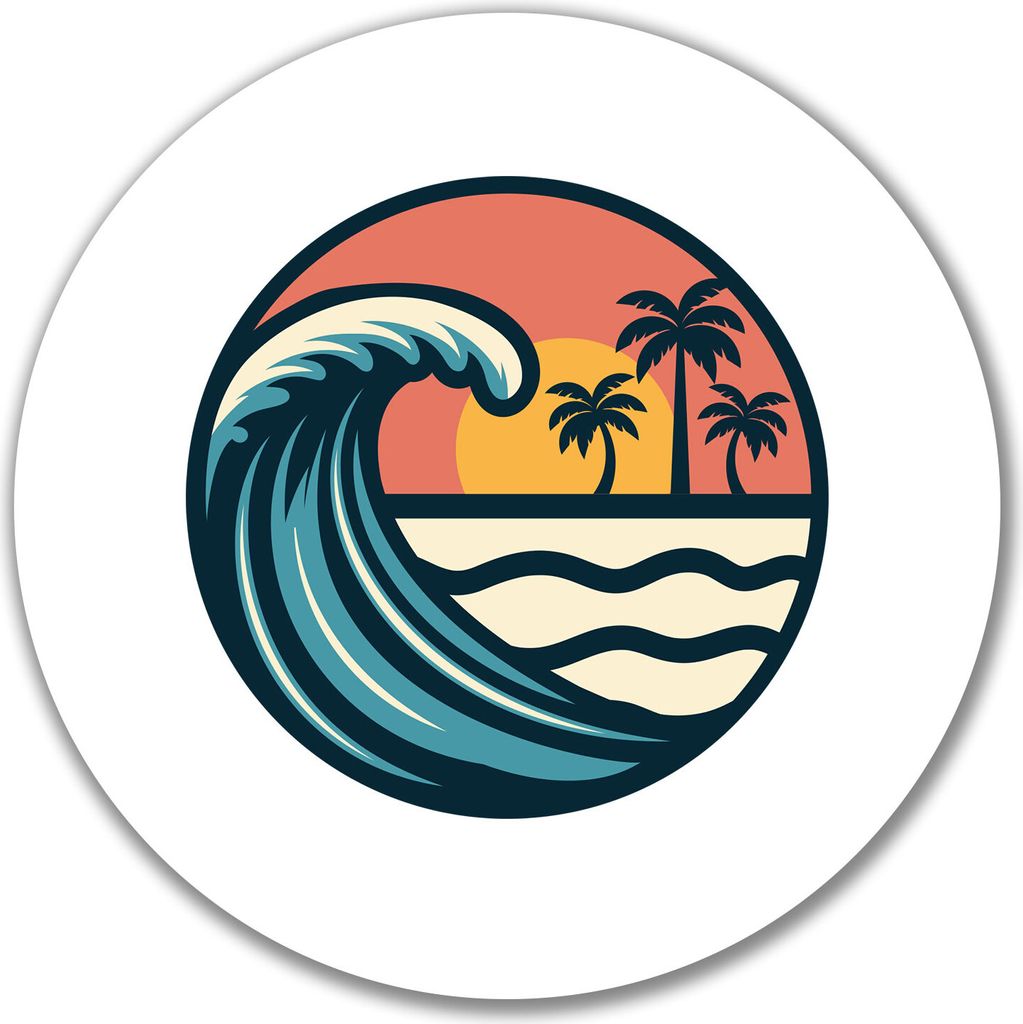 Huuraa Aufkleber Beach Strand Welle 10cm rund Sticker Geschenkidee