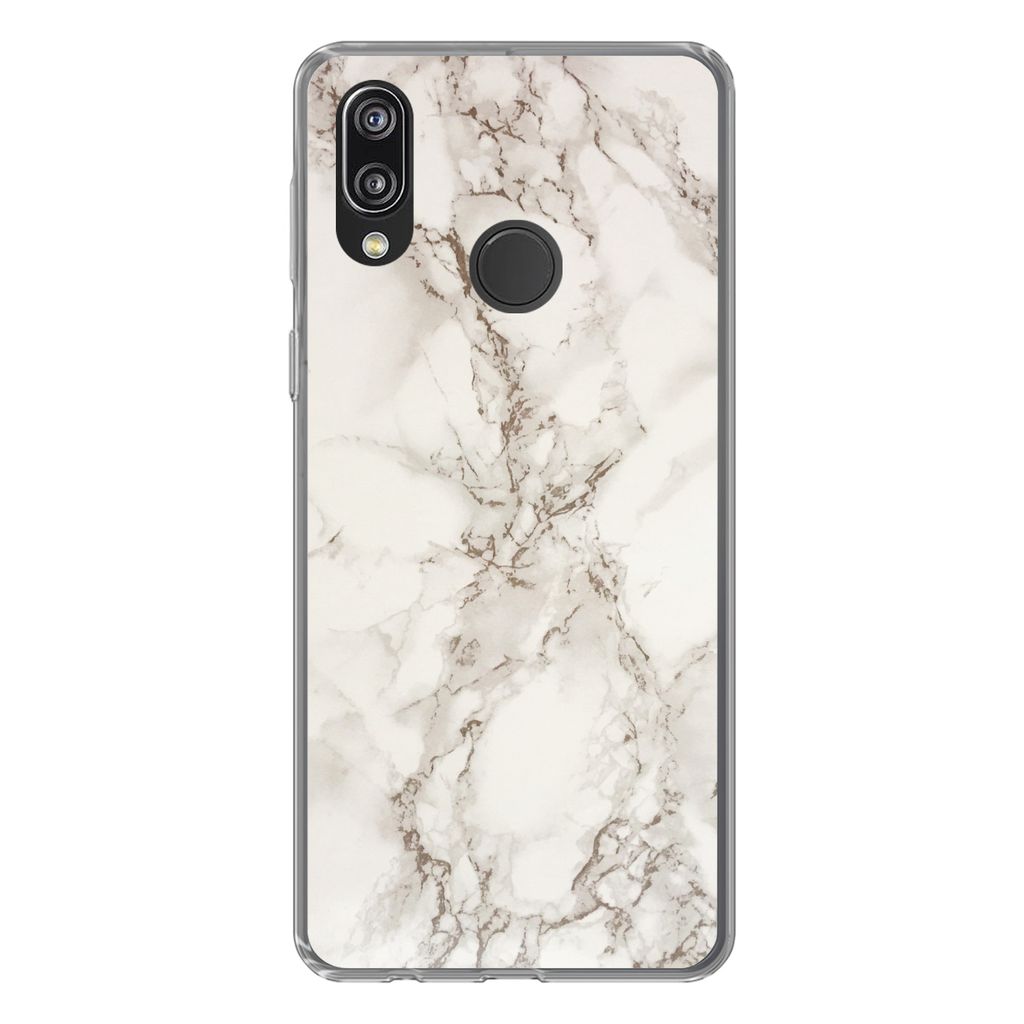 MuchoWow Handyhülle Schutzhülle Hülle für Huawei P20 Lite (2020) Marmor - Grau - Weiß Silikon Softcase Handy Hülle - Kartenhalter