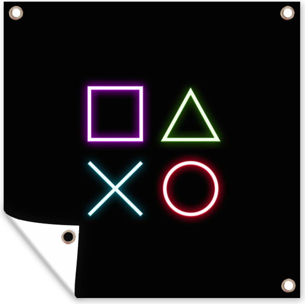 MuchoWow 50x50 cm Outdoor-Poster Gartendeko Sichtschutz Garten Poster für den Garten Gaming - Neon - Konsole - Schwarz - Controller - Gaming