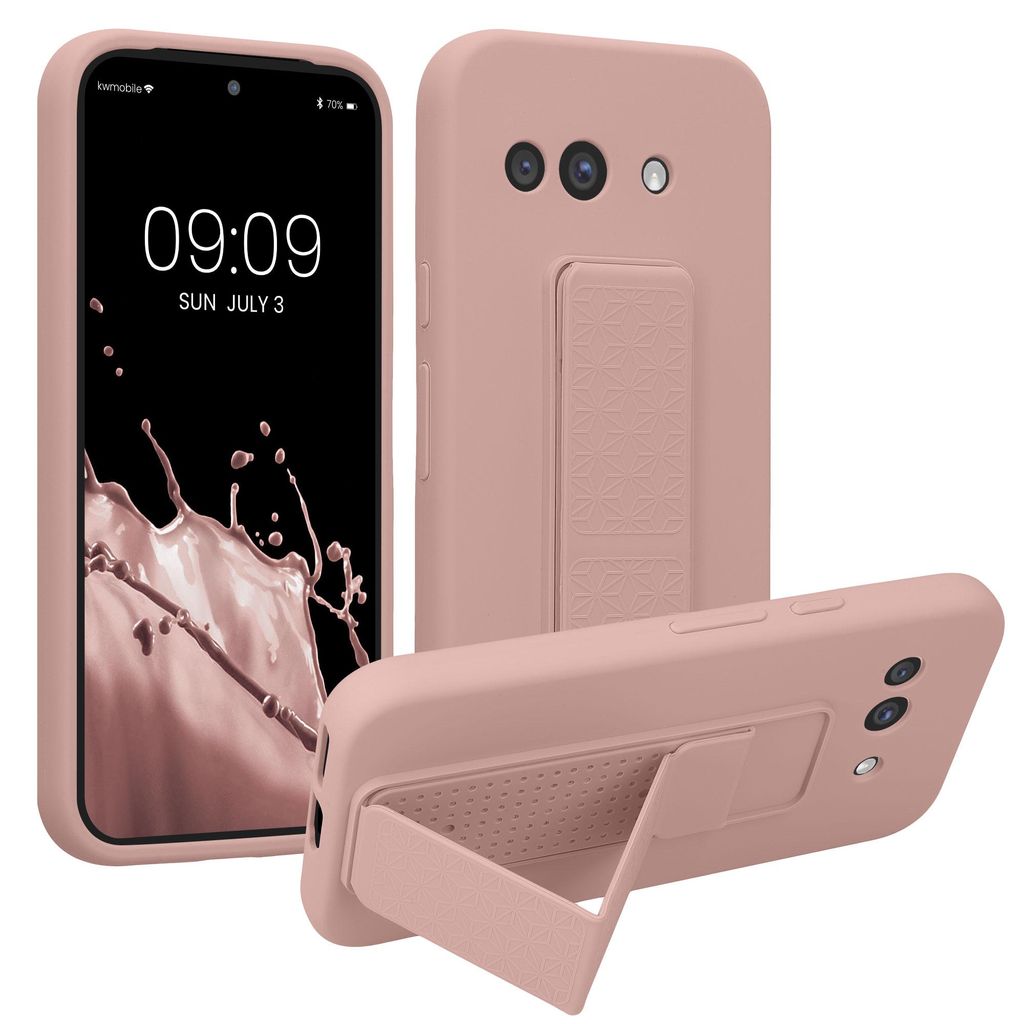 kwmobile Handyhülle für Google Pixel 9a Hülle - TPU Silikon Case mit Fingerhalter und Stand - Schutzhülle Cover in Altrosa