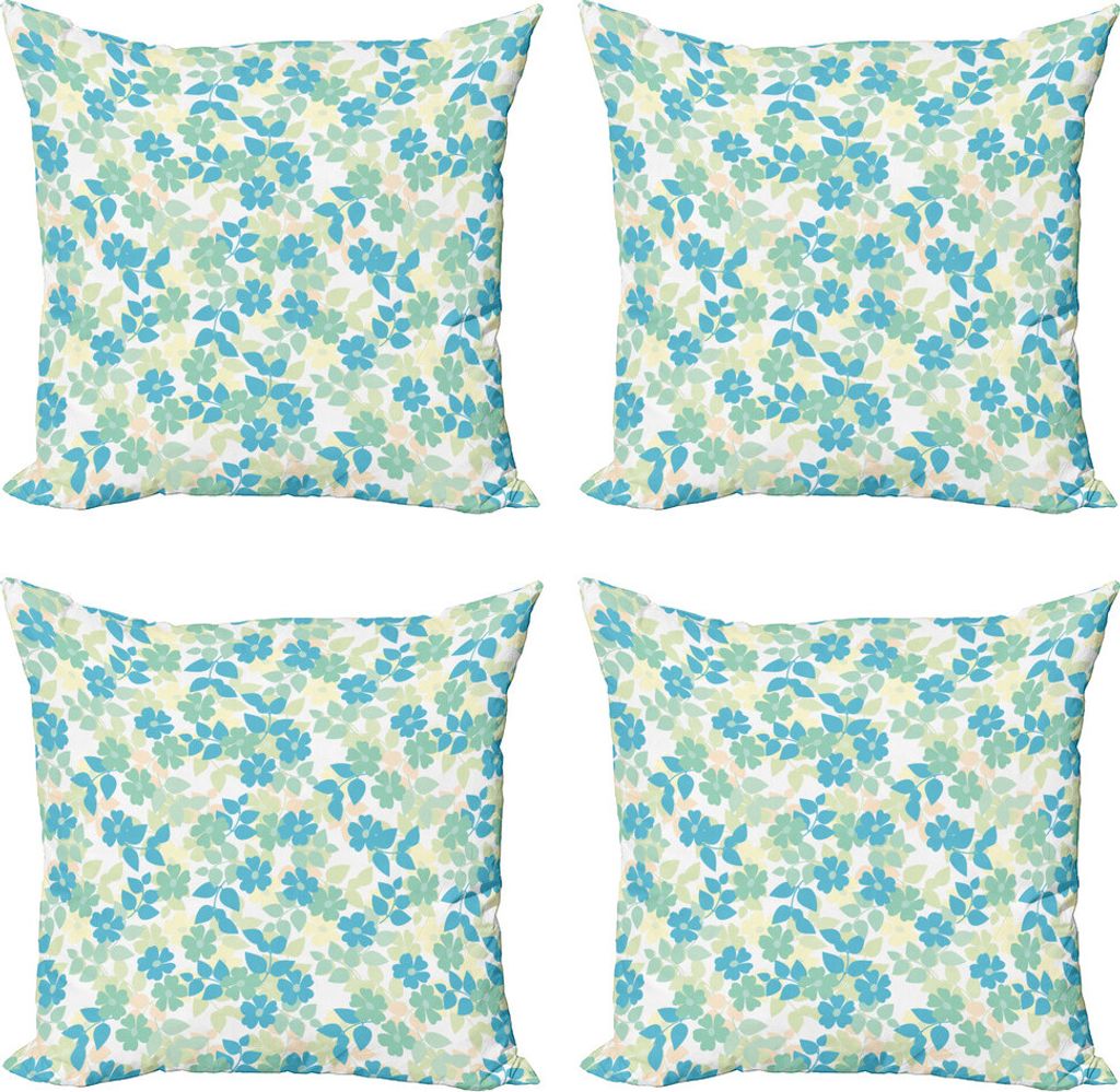 ABAKUHAUS Blume Kissenbezug Set (4 Stück), Nostalgische Blume Sommer, Moderner Doppelseitiger Digitaldruck, 40 cm x 40 cm, Mandelgrün Blassgelb