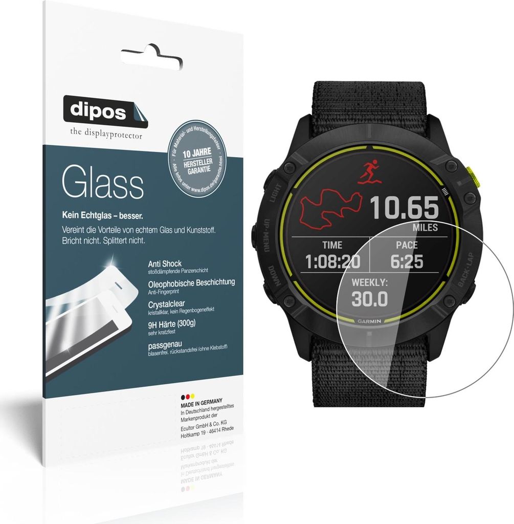 2x Schutzfolie für Garmin Enduro Smartwatch - Anti-Shock 9H Folie dipos Glass Kunststoffglas