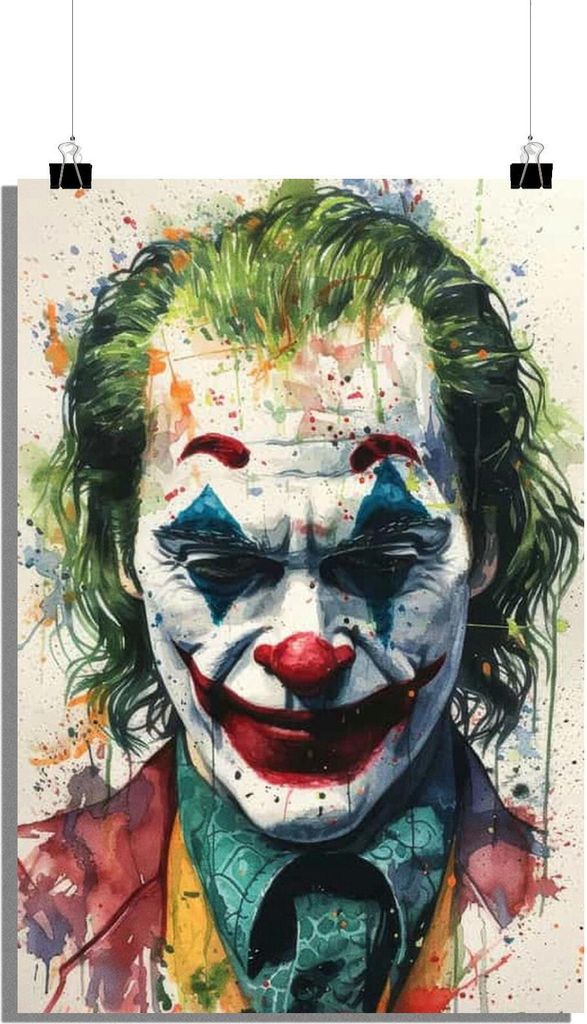 Joker Poster - Villain Poster - Batman Villain Poster - Portrait Poster - Movie Poster - Watercolor Poster - 51x71cm - Perfekt zum Einrahmen