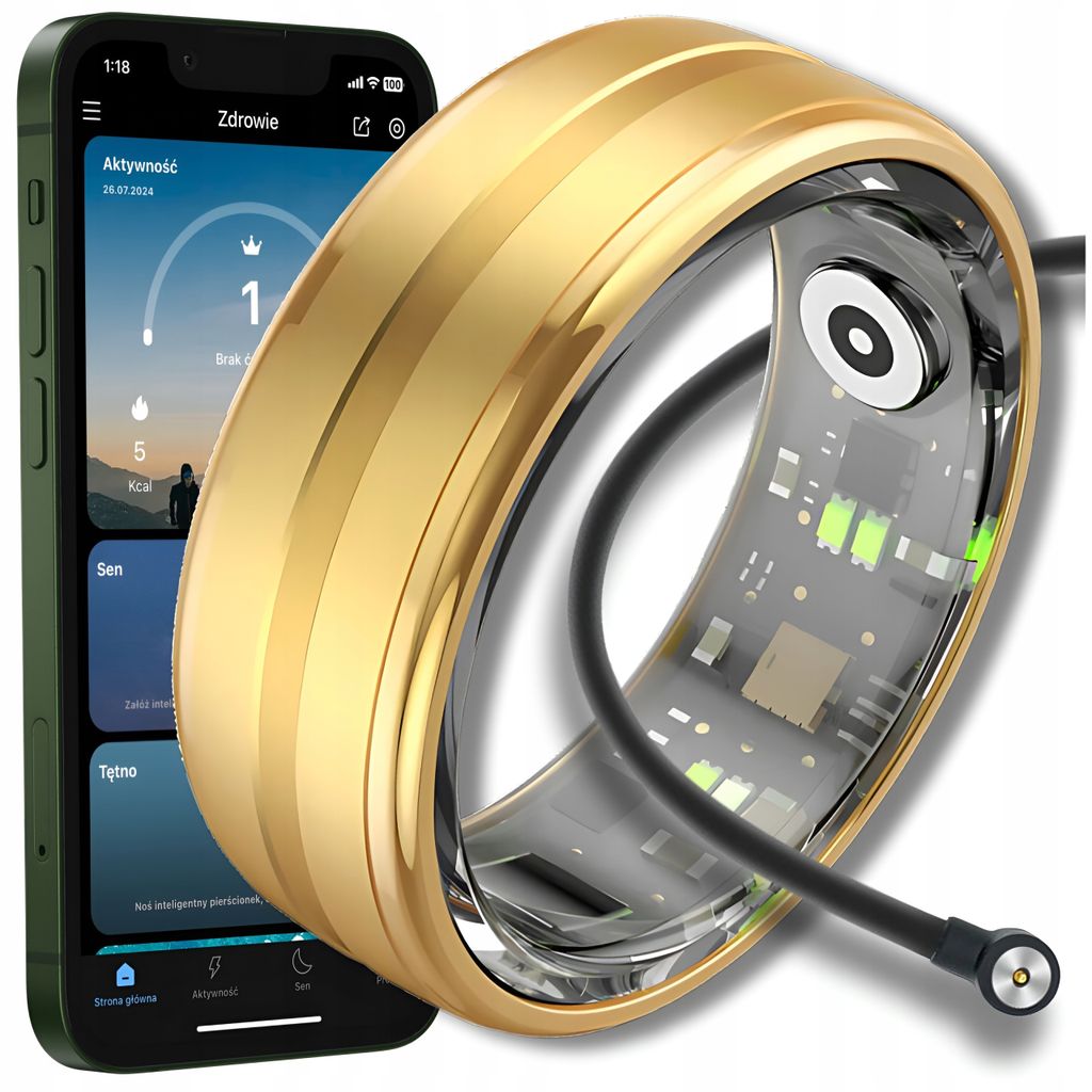 Smart Ring Inteligentny Pierścionek Tętno Stres Kroki Sen Zdjęcie produktu 